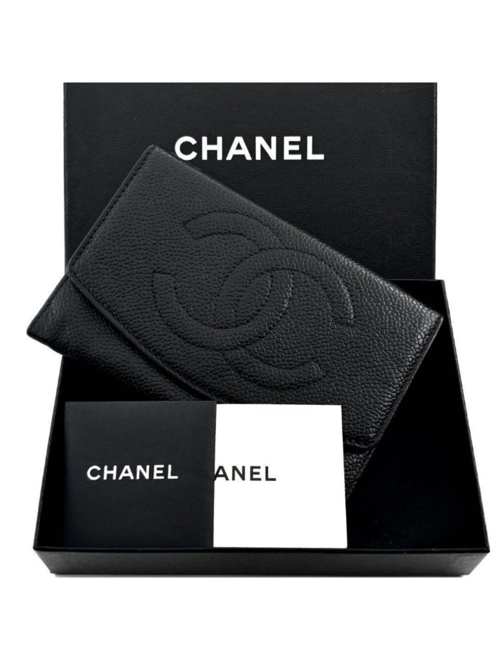 Chanel Wallet Coco Stitch Jumbo CC Logo Caviar Medium